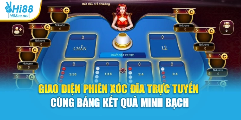 Giao diện phiên xóc đĩa trực tuyến cùng bảng kết quả minh bạch